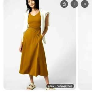 Athleta Yellow A-line Midi Dress V-neck Sleeveless